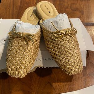 BIRDIES NEW Gold Woven Flats/ mules 
New in box size 8